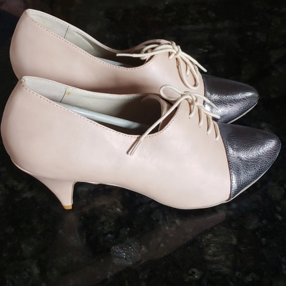 Vicky oxford beige pewter 3 in wrapped cone heel - Picture 5 of 8